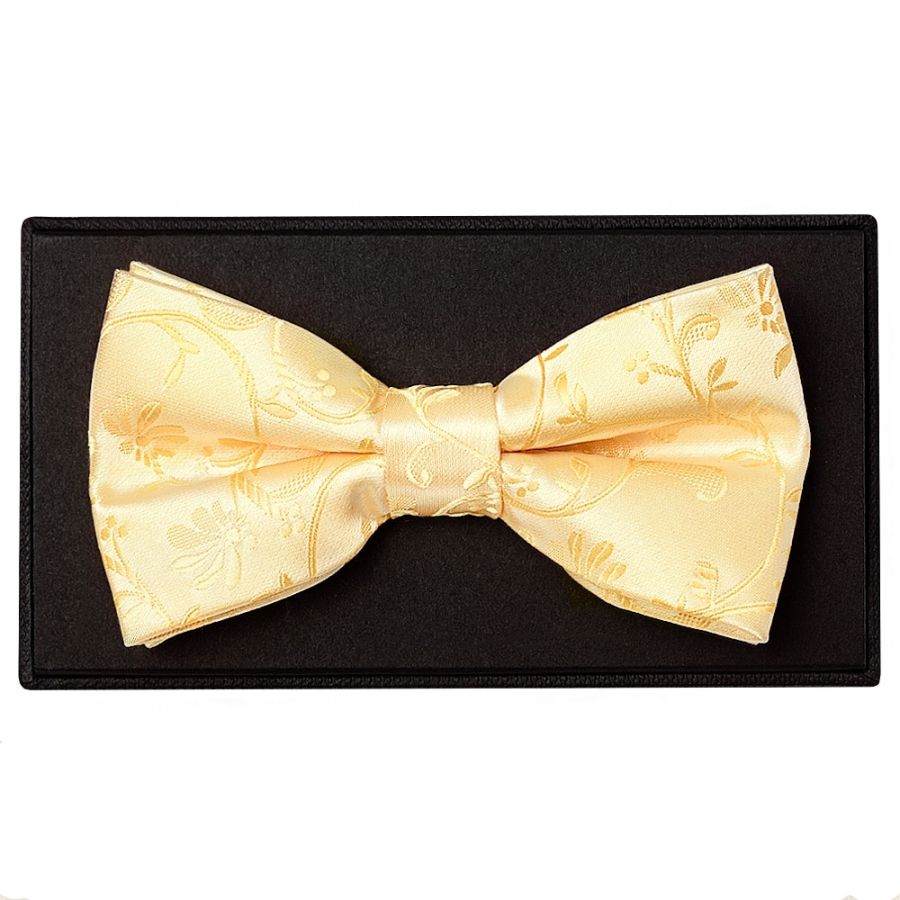 Gold Floral Handmade Mens Bow Tie and Pocket Square Set