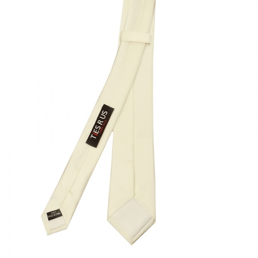 Plain Ivory Satin Silk Skinny Men's Tie