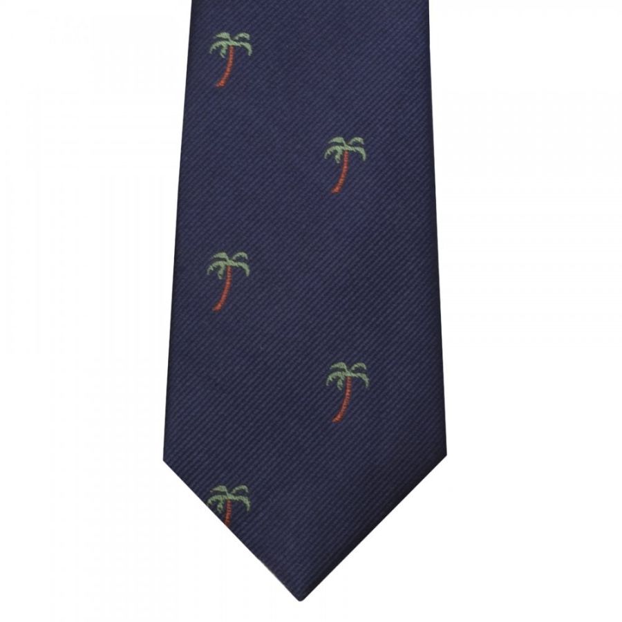 Navy Palm Tree Silk Skinny Men's Tie
