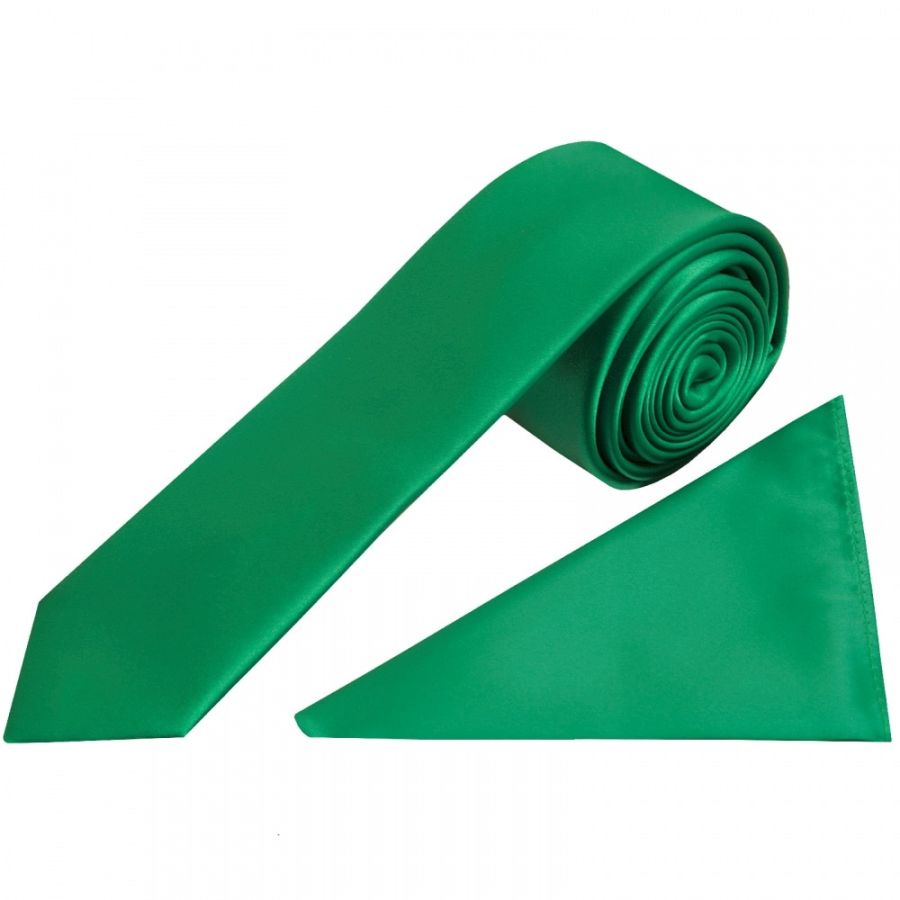 Plain Emerald Green Satin Boys Tie and Pocket Square Set