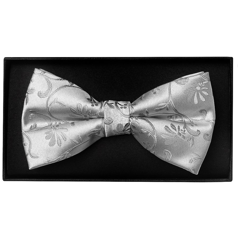 Silver Floral Handmade Mens Bow Tie