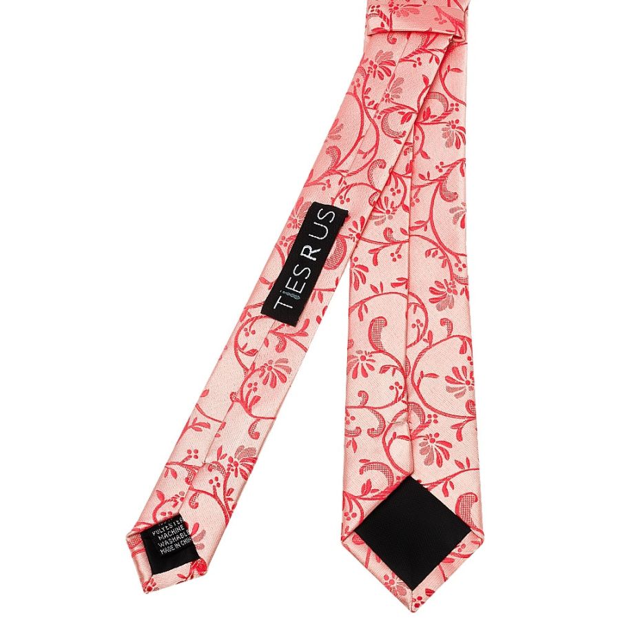 Coral Pink Floral Skinny Boys Tie