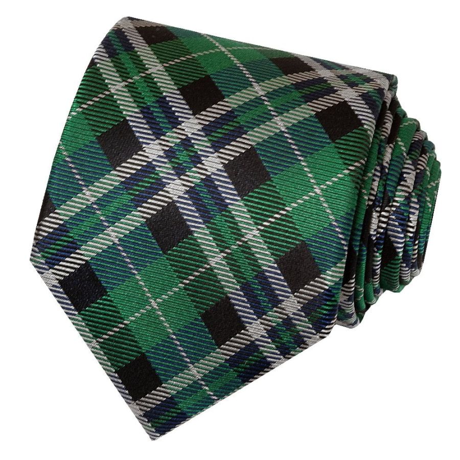Green and White Tartan Silk Classic Men's Tie