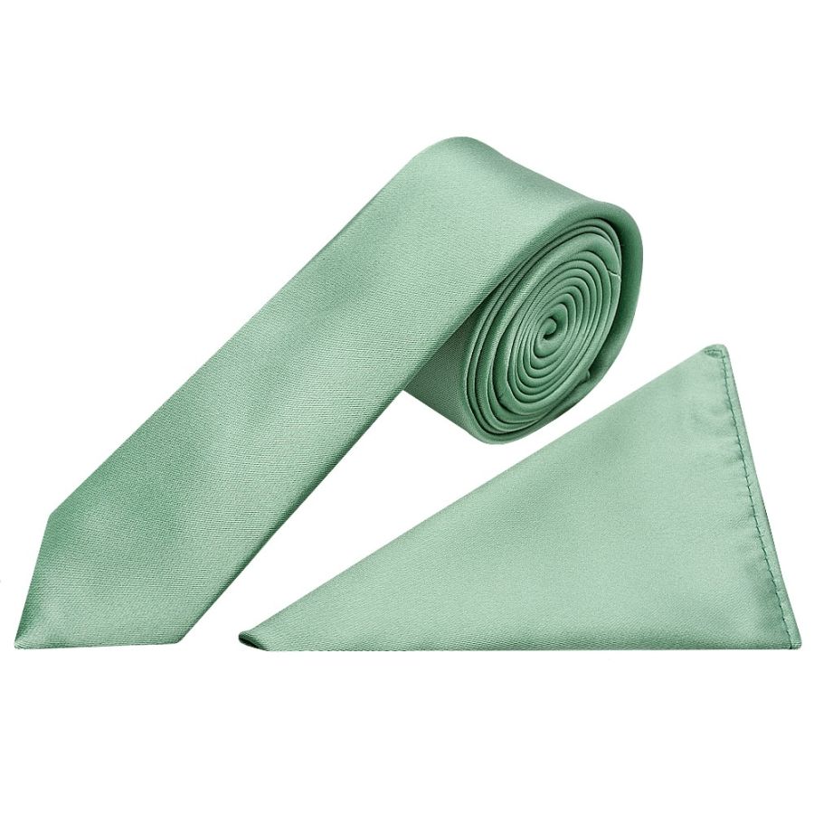 Plain Seagrass Boys Satin Skinny Tie and Pocket Square Set
