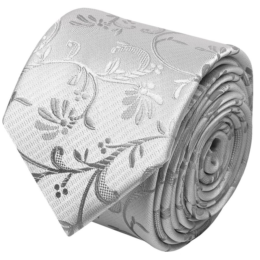 Silver Floral Skinny Boys Tie