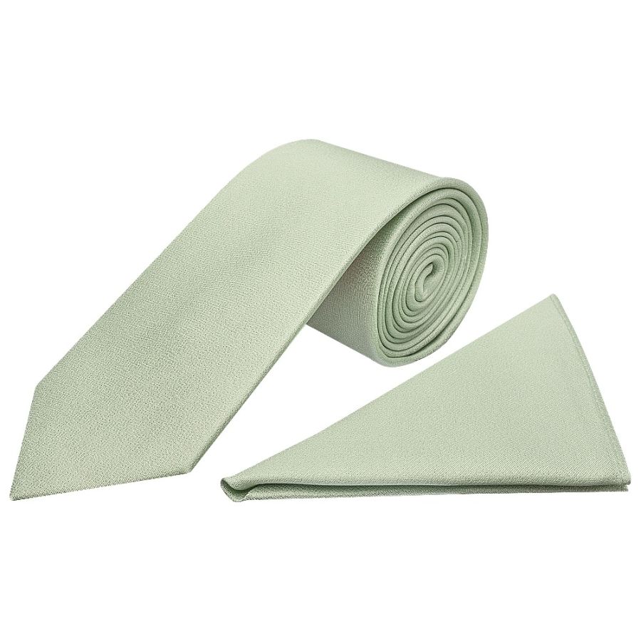 Plain Light Sage Green Silk Classic Men's Tie and Pocket Square Set