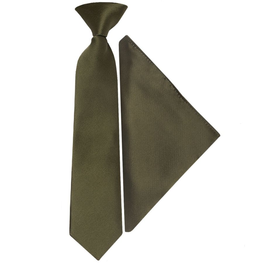 Pre Tied Plain Leaf Green Boys Tie and Pocket Square Age 4-7