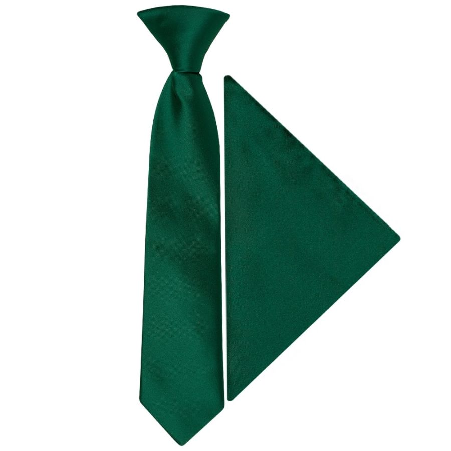 Pre Tied Bottle Green Satin Boys Tie and Pocket Square Set Age 4-7