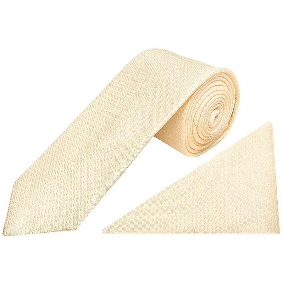 Ivory Textured Classic Tie and Pocket Square Set