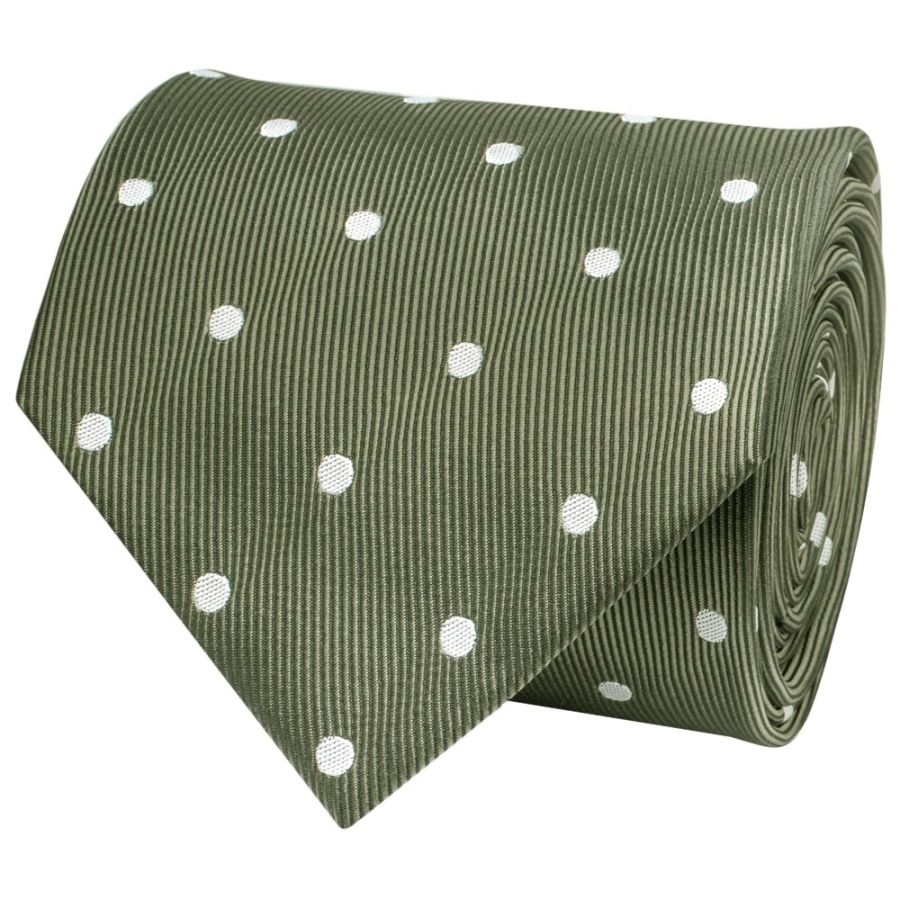 Olive Large White Spot Classic Men's Tie and Pocket Square Set
