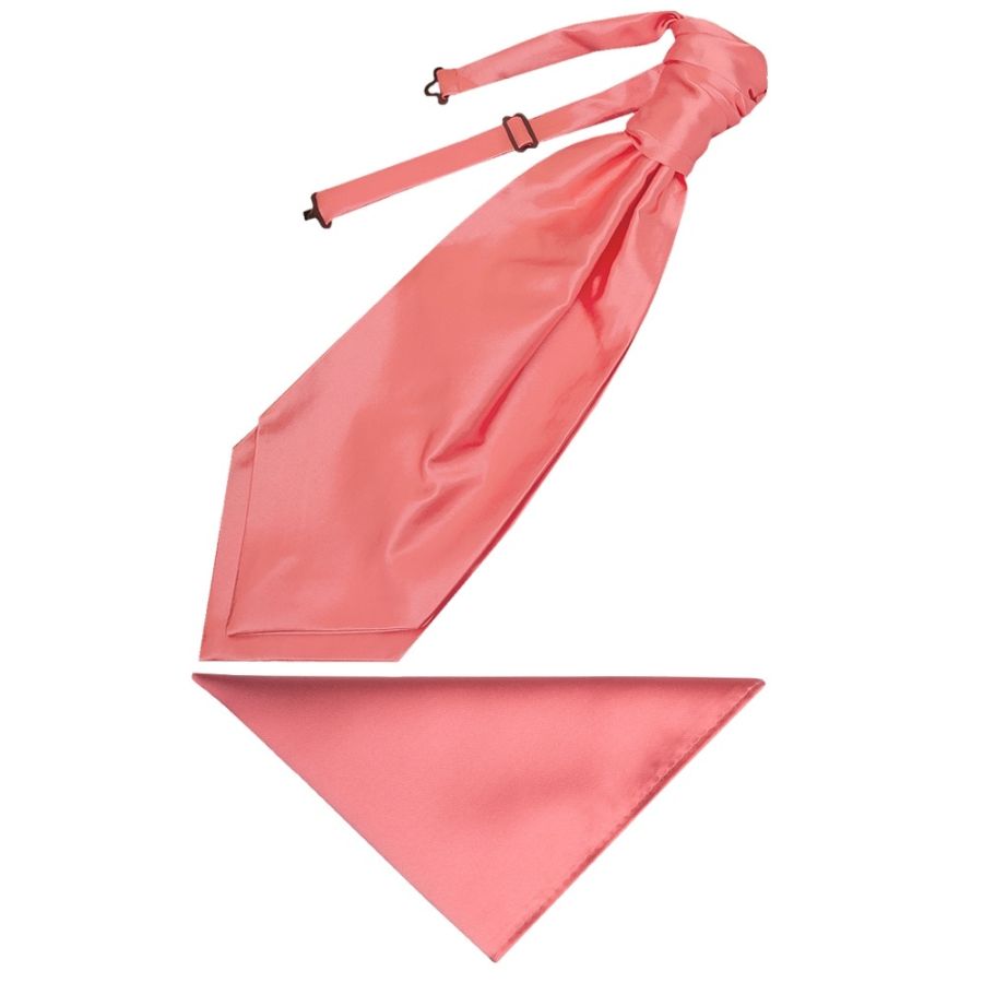 Plain Light Coral Pink Satin Men's Cravat Tie and Pocket Square Set