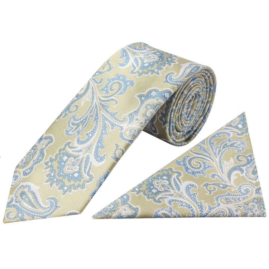 Green and Blue Paisley Classic Men's Tie and Pocket Square Set