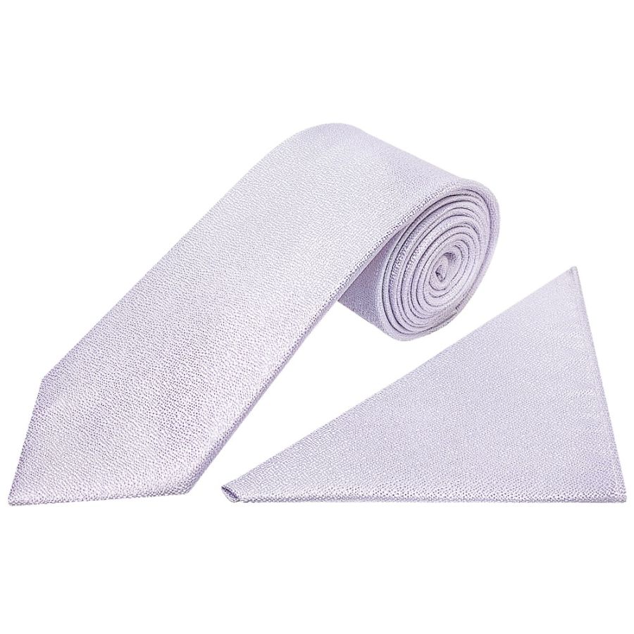 Plain Lilac Textured Silk Classic Men's Tie and Pocket Square Set
