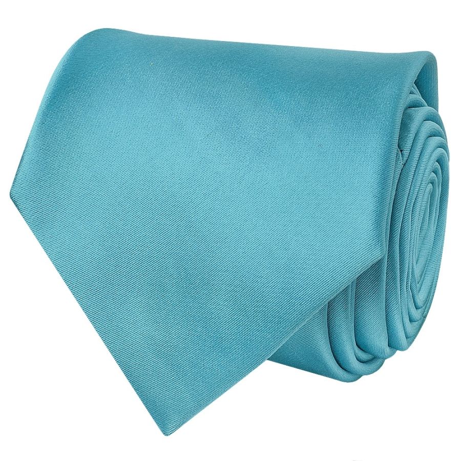 Plain Turquoise Satin Classic Men's Tie and Pocket Square Set
