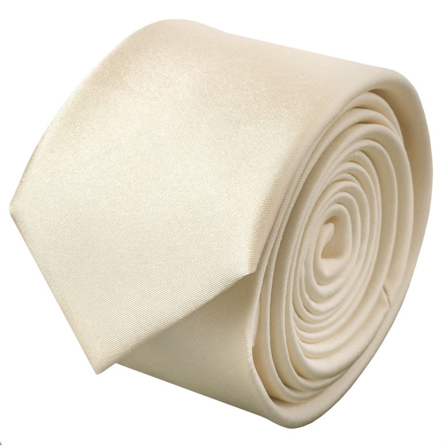 END OF SEASON Plain Ivory Satin Silk Skinny Men's Tie