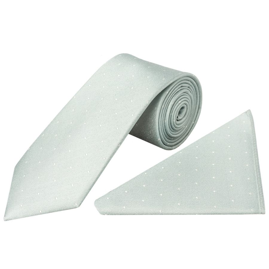Duck Egg with White Spot Silk Classic Tie and Pocket Square