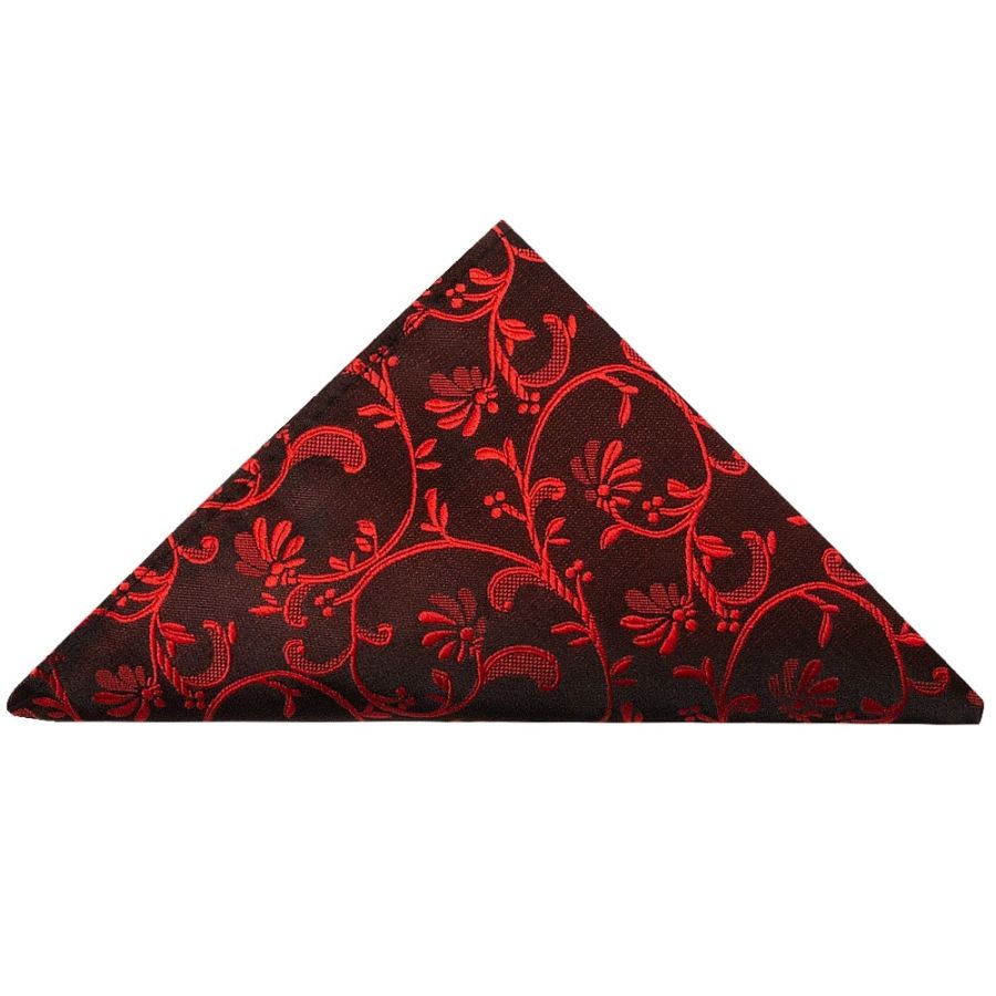 Black with Red Floral Pocket Square