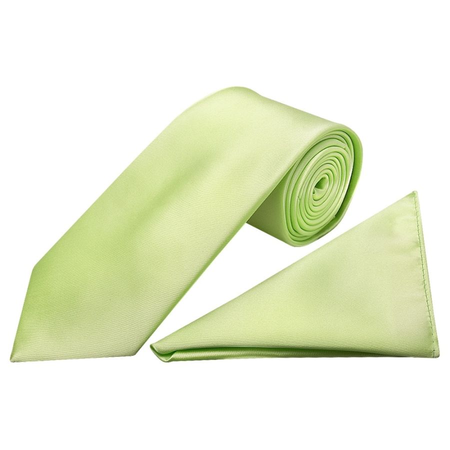 Plain Avocado Satin Classic Men's Tie and Pocket Square Set
