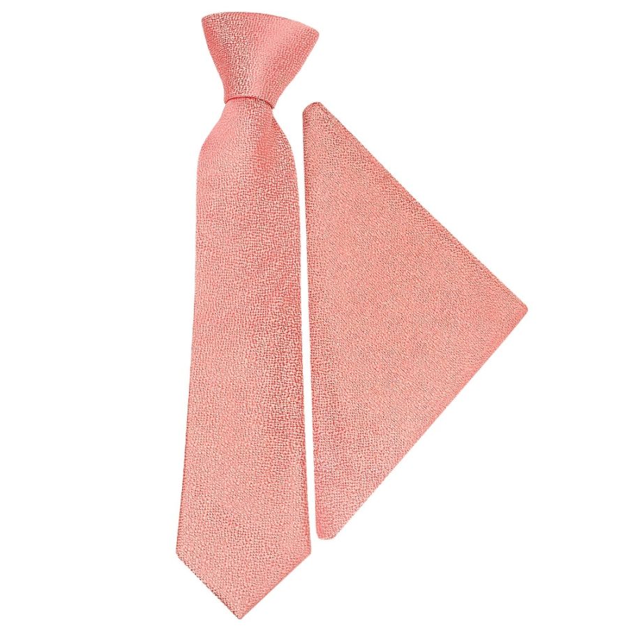 Pre Tied Pink Textured Silk Boys Tie and Pocket Square Set Age 4-7