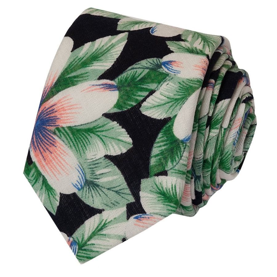 Navy and White Flower Skinny Men's Tie