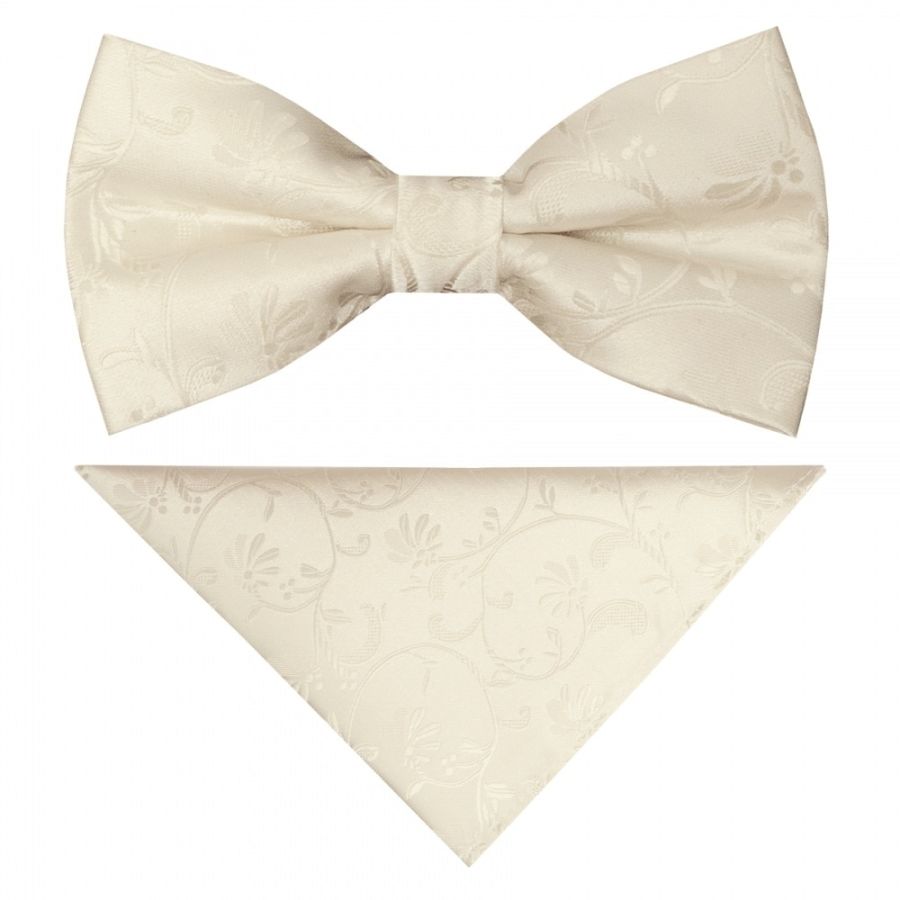 Pre Tied Ivory Floral Boys Bow Tie and Pocket Square Set Age 4-7