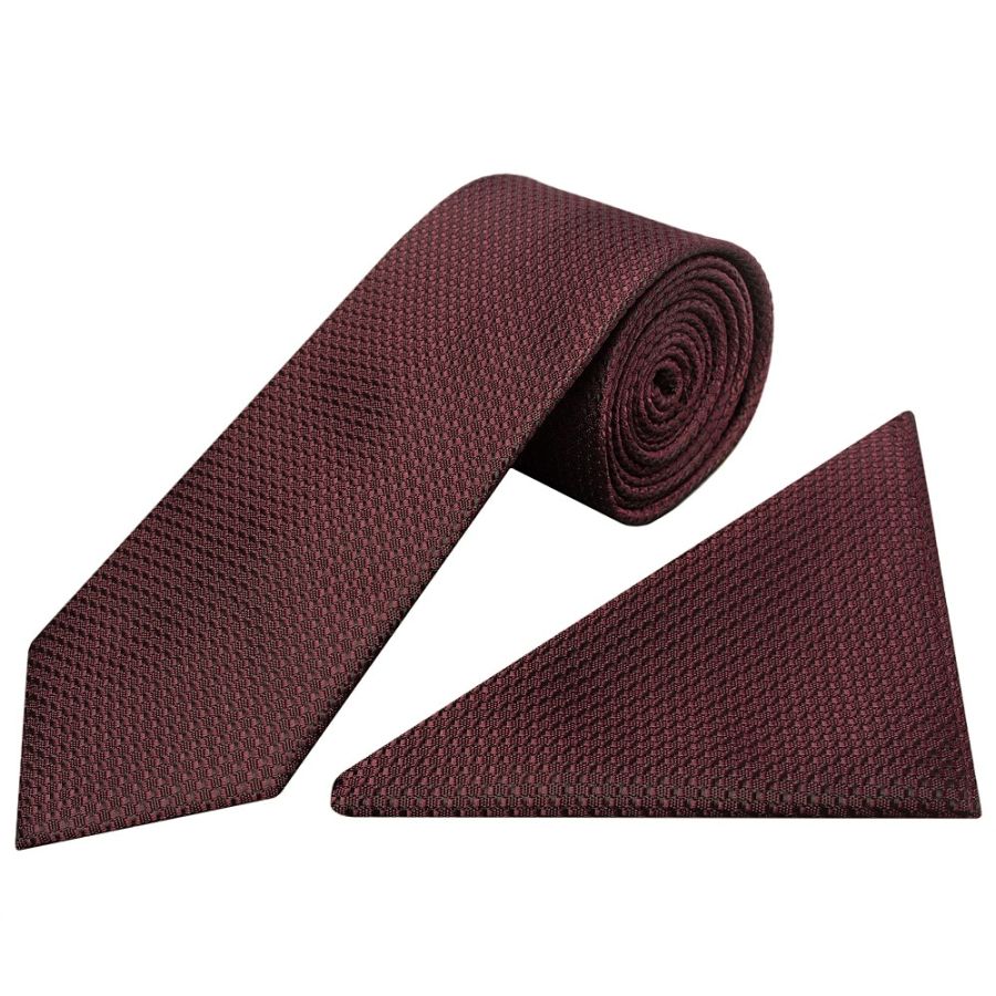 Burgundy Textured Classic Tie and Pocket Square Set