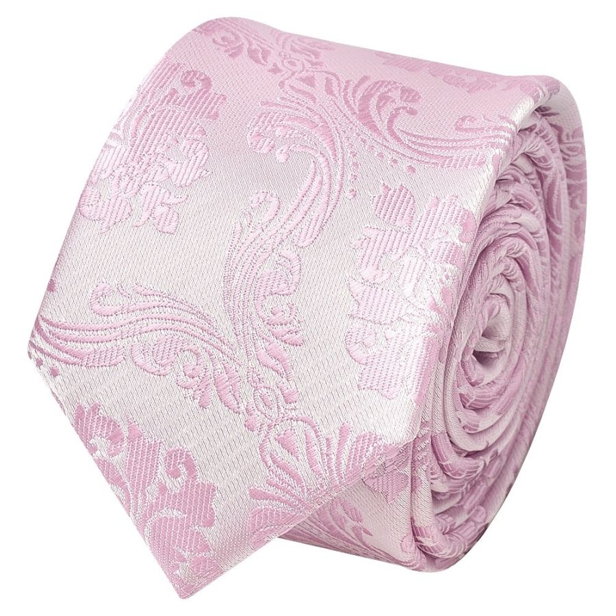 Light Dusty Pink Paisley Boys Skinny Tie and Pocket Square Set
