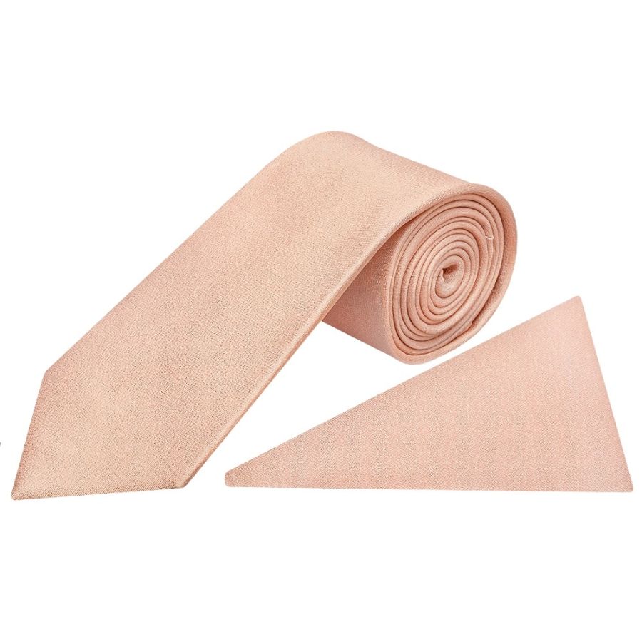 Plain Pale Peach Silk Classic Men's Tie and Pocket Square Set