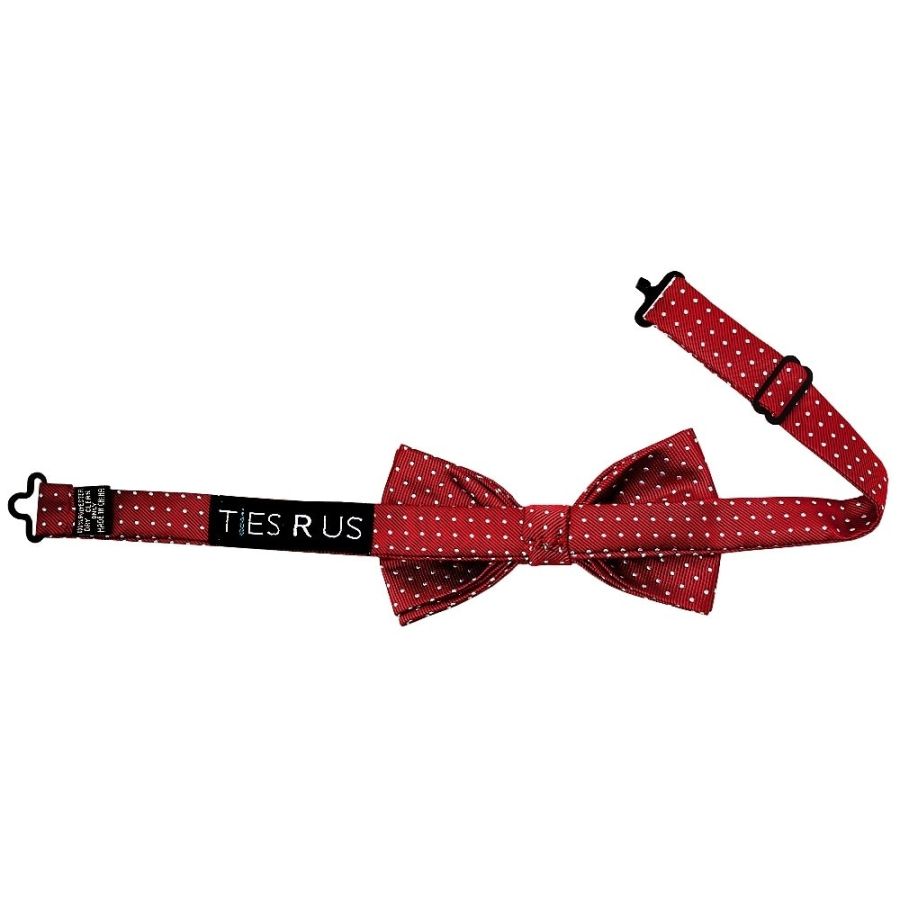 Pre Tied Red and White Polka Dot Boys Bow Tie and Pocket Square Set 