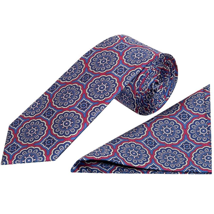 Dark Pink Brocade Classic Men's Tie and Pocket Square Set