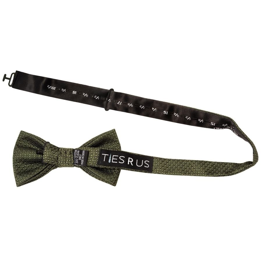 Olive Green Textured Mens Bow Tie and Pocket Square Set