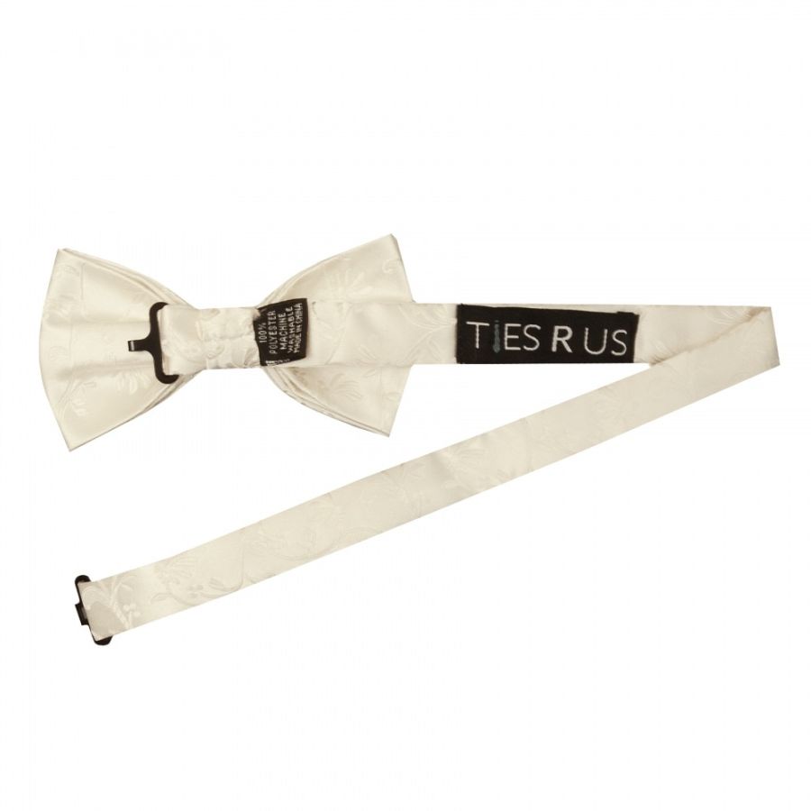 Ivory Floral Handmade Mens Bow Tie and Pocket Square Set