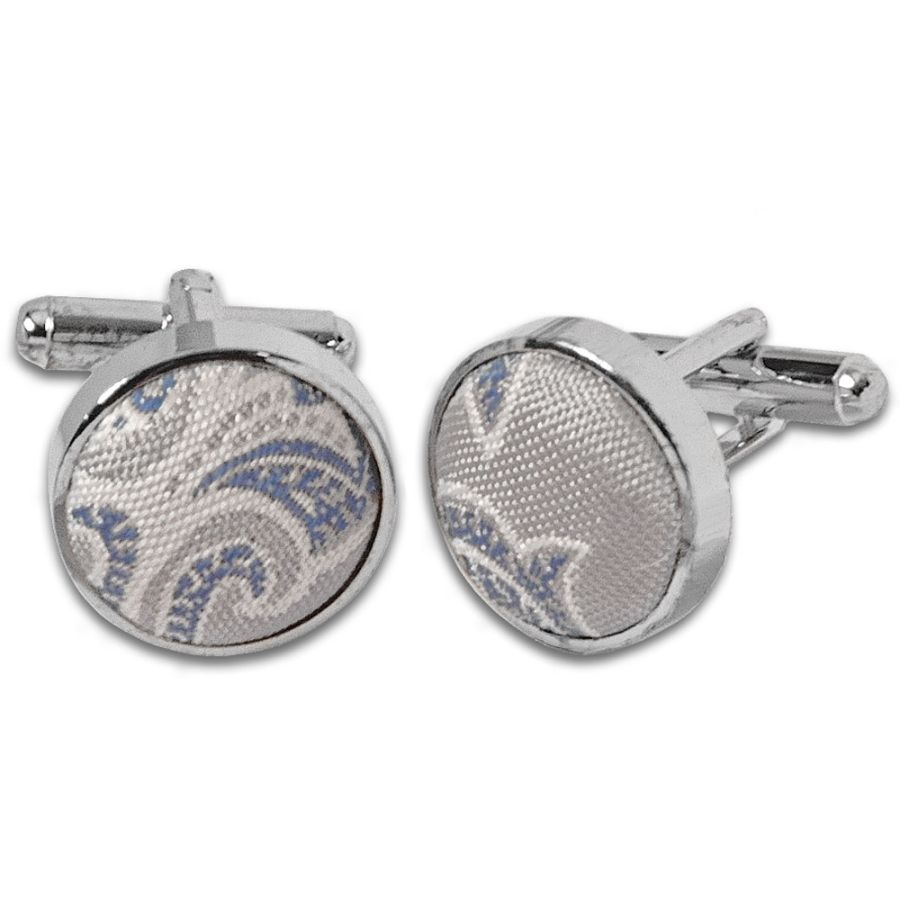 Silver and Blue Paisley Cufflinks