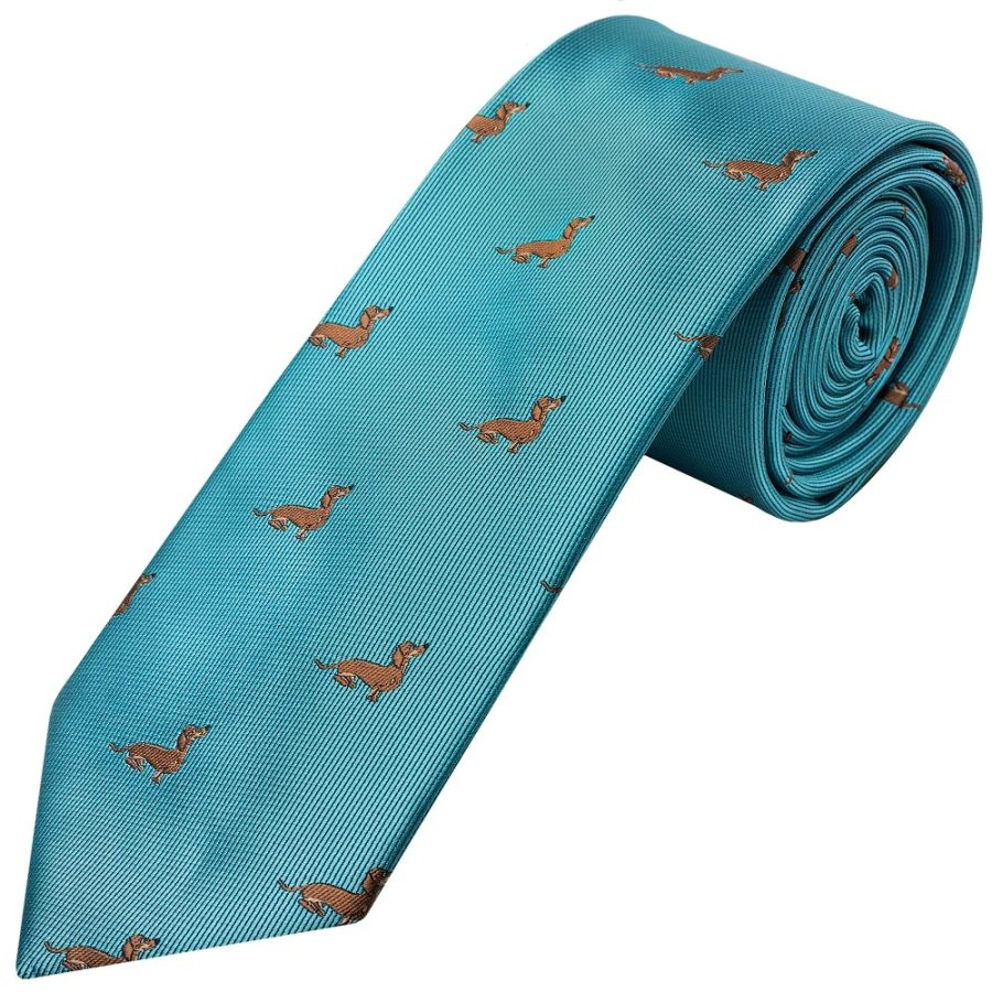 Slim Turquoise Dachshund Men's Tie