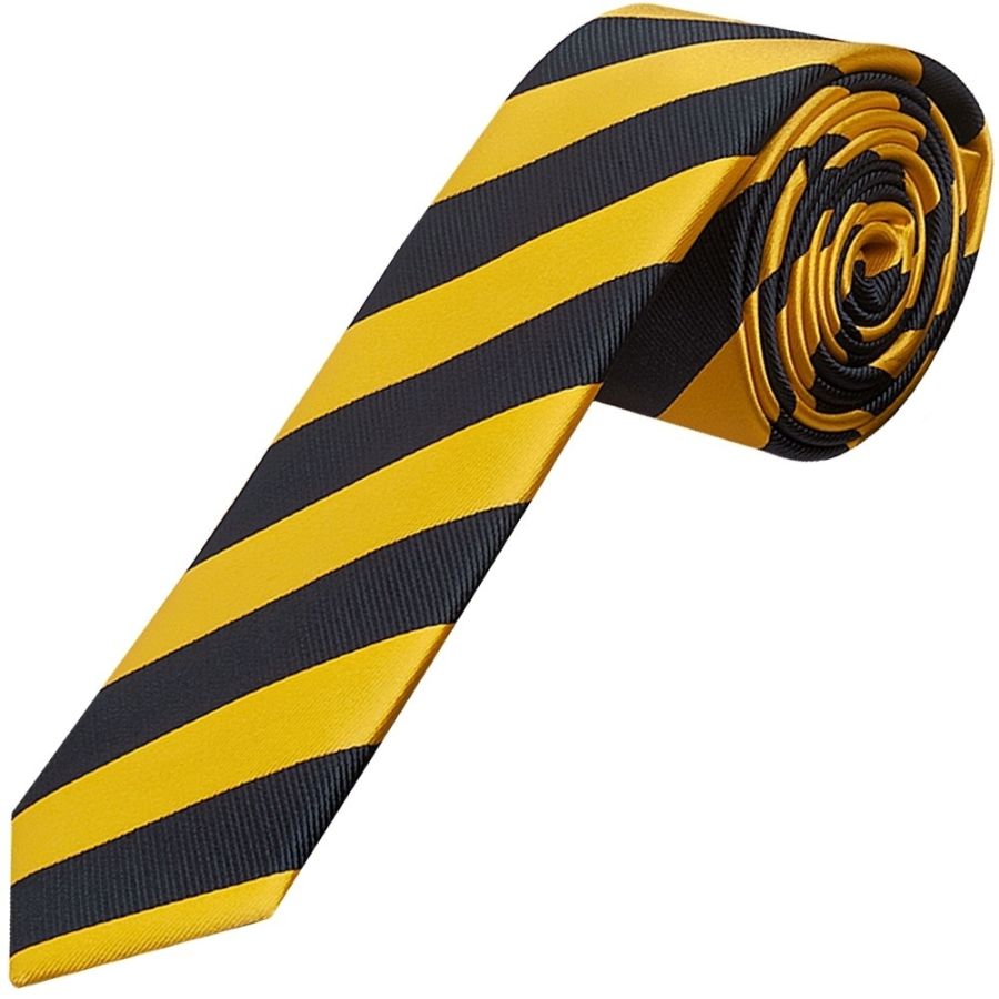 Navy and Yellow Striped Skinny Men's Tie and Pocket Square Set