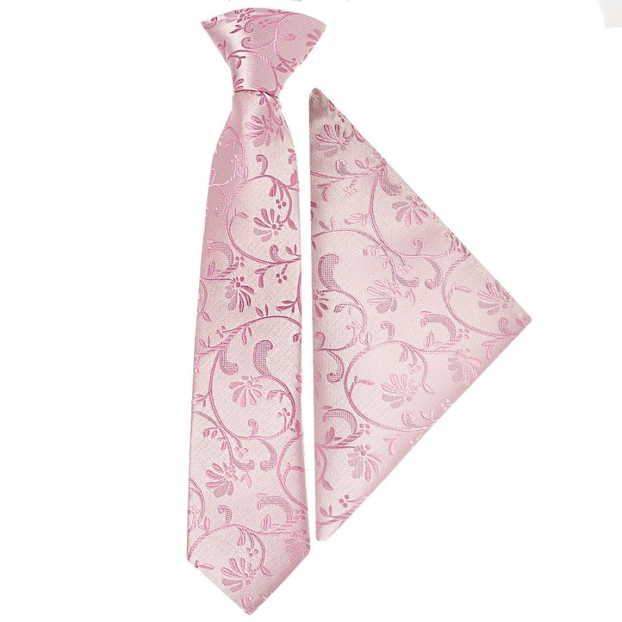 Pre Tied Dusty Pink Floral Boys Tie and Pocket Square Set Age 4-7