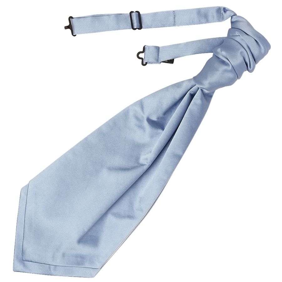Plain Dusty Blue Satin Men's Cravat and Pocket Square Set