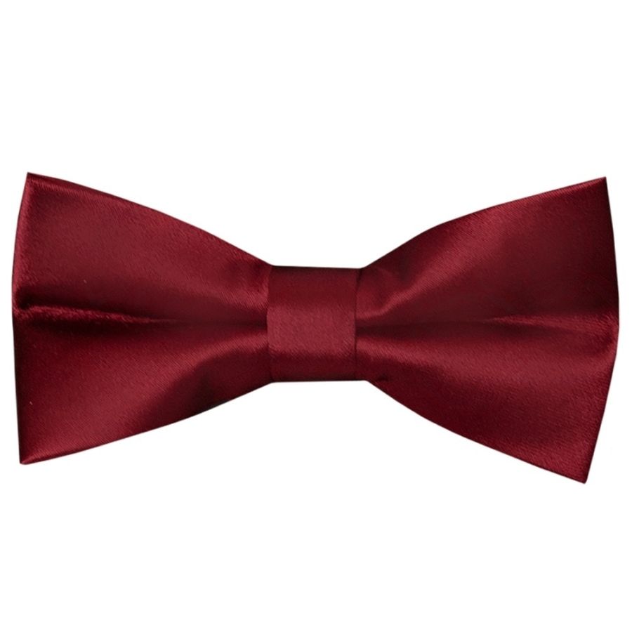 Pre Tied Maroon Satin Boys Bow Tie and Pocket Square Set Age 4-7