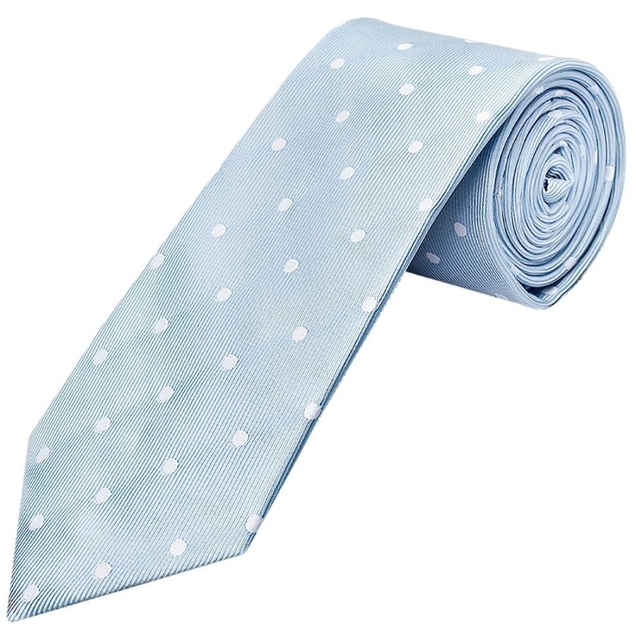Light Blue Large White Spot Classic Men's Tie and Pocket Square Set