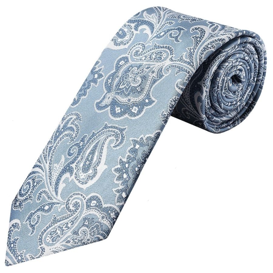 Blue and Silver Paisley Classic Mens Tie and Pocket Square Set