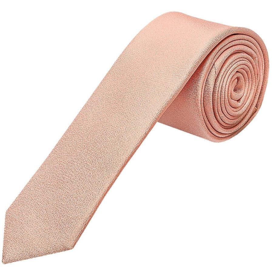 Plain Rose Quartz Silk Skinny Boys Tie and Pocket Square Set