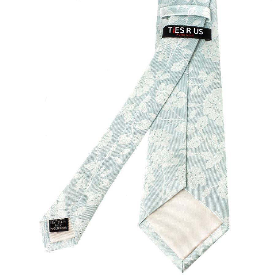 Duck Egg with White Floral Silk Classic Tie 