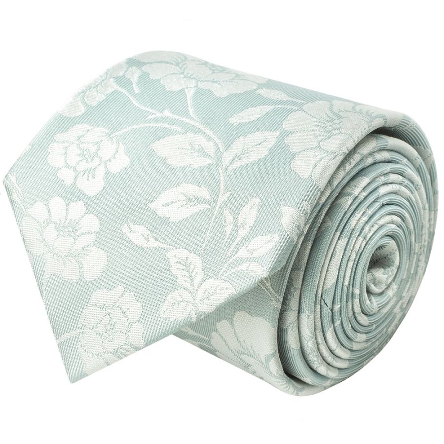 Duck Egg with White Floral Silk Classic Tie 