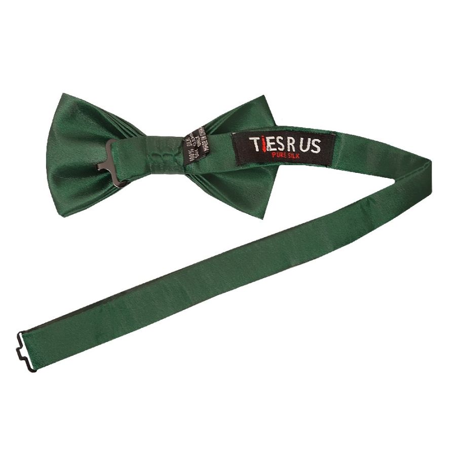 Plain Forest Green Satin Silk Mens Bow Tie