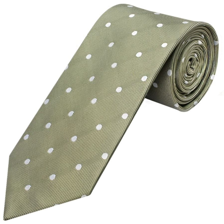 Khaki Green Large White Spot Classic Men's Tie and Pocket Square Set