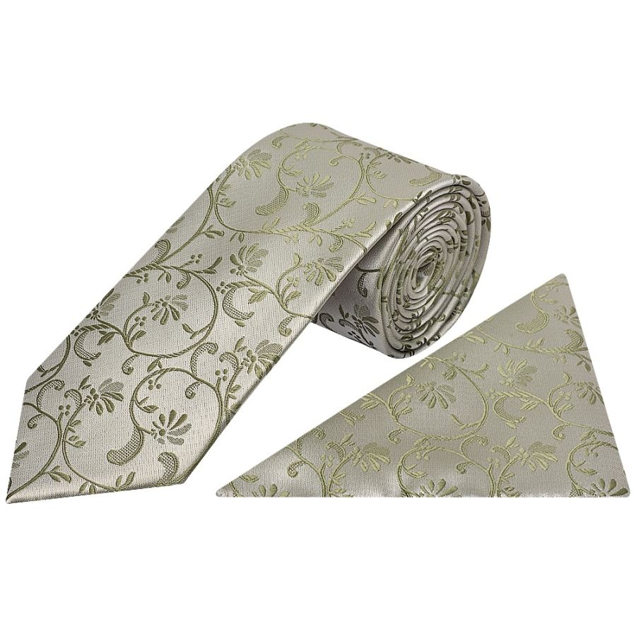 Dusty Sage Floral Classic Men's Tie and Pocket Square Set