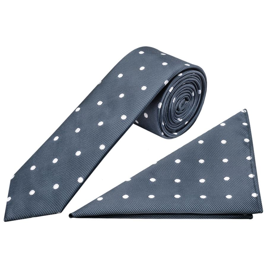 Navy Large White Spot Skinny Men's Tie and Pocket Square Set