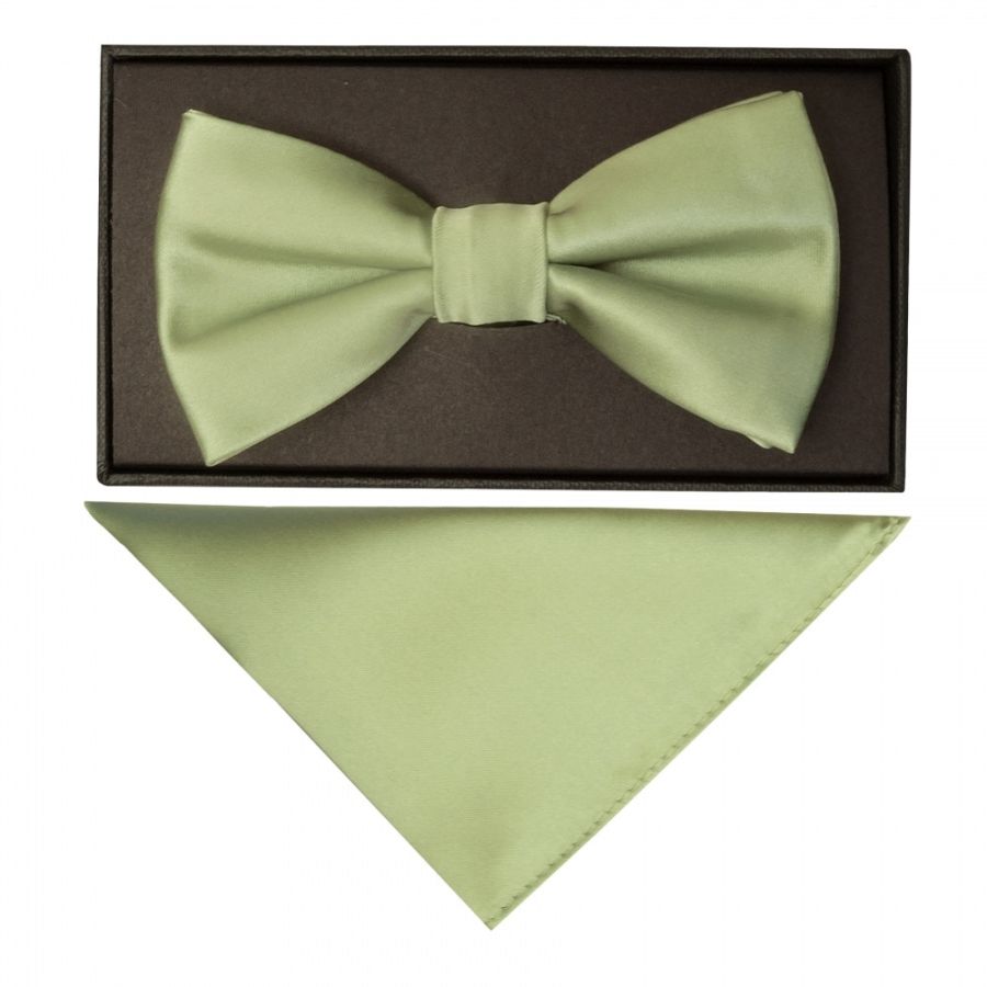 Hand Made Sage Green Mens Bow Tie and Pocket Square Set