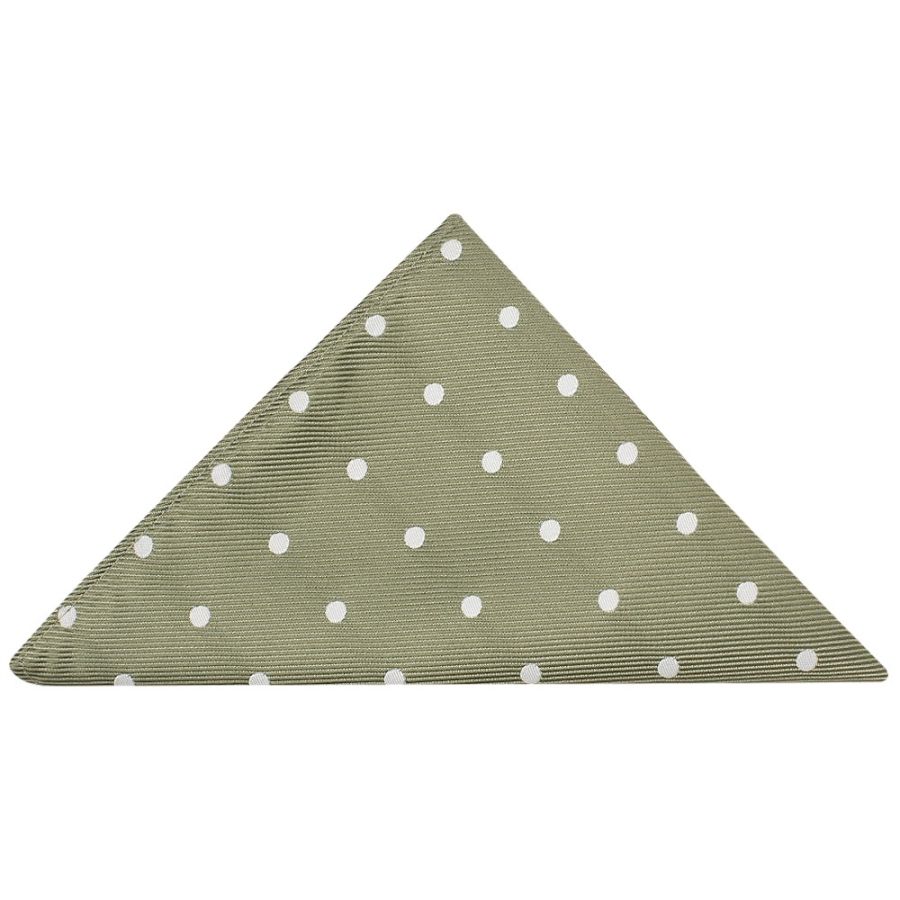 Khaki Green Large White Spot Pocket Square