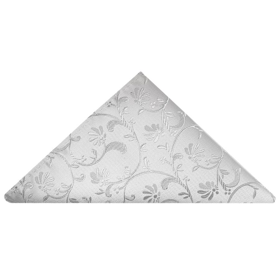 Silver Floral Skinny Boys Tie and Pocket Square Set